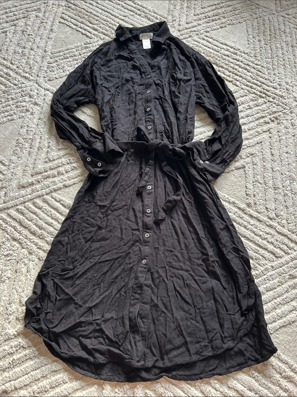 L*space Button-Front Black Shirt Dress with Waist Tie